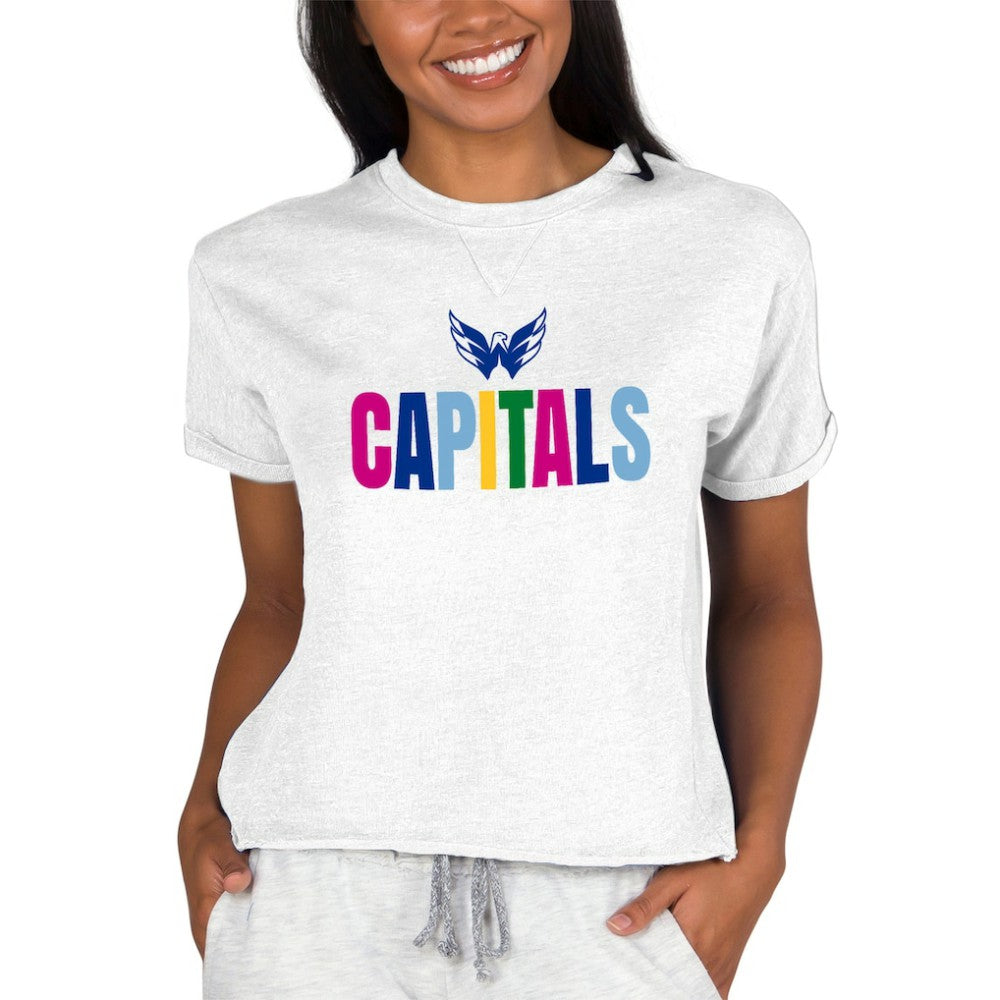 Washington Capitals Concepts Sport Women's Tri-Blend Mainstream Terry Short Sleeve Sweatshirt Top Oatmeal