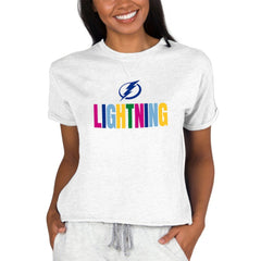 Tampa Bay Lightning Concepts Sport Women's Tri-Blend Mainstream Terry Short Sleeve Sweatshirt Top Oatmeal