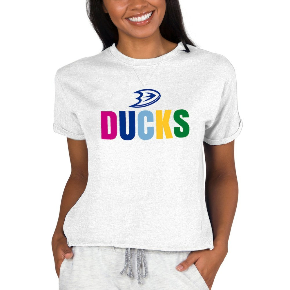 Anaheim Ducks Concepts Sport Women's Tri-Blend Mainstream Terry Short Sleeve Sweatshirt Top Oatmeal