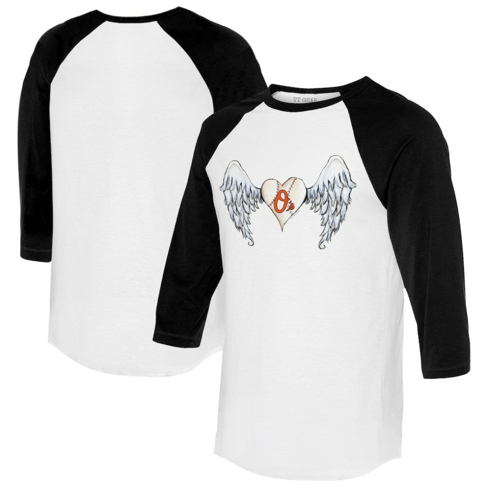 Baltimore Orioles Tiny Turnip Women's Angel Wings 3/4-Sleeve Raglan T-Shirt White/Black