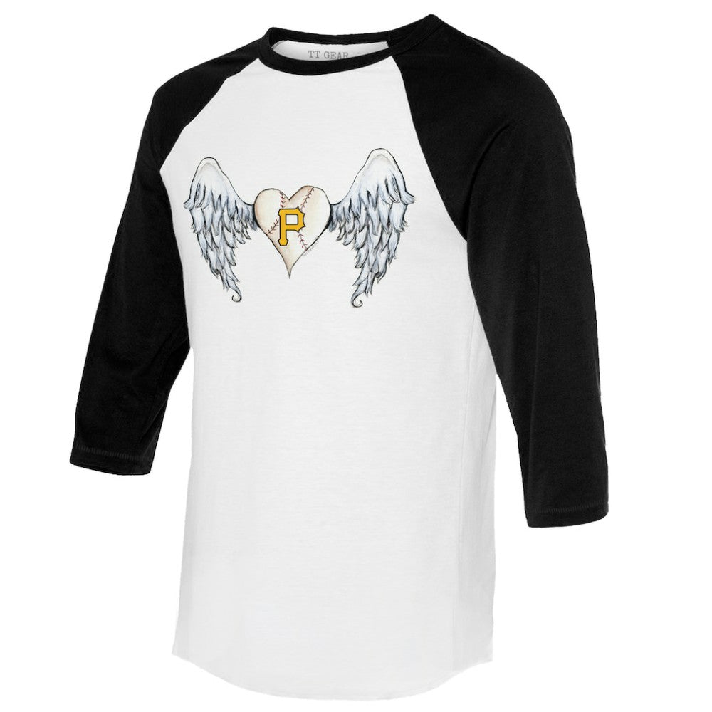 Pittsburgh Pirates Tiny Turnip Women's Angel Wings 3/4-Sleeve Raglan T-Shirt White/Black