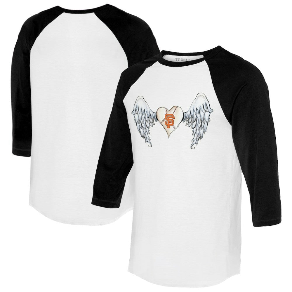 San Francisco Giants Tiny Turnip Women's Angel Wings 3/4-Sleeve Raglan T-Shirt White/Black