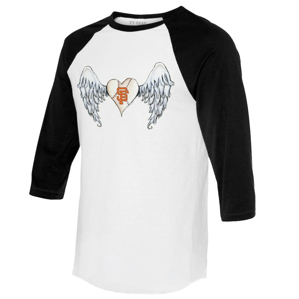 San Francisco Giants Tiny Turnip Women's Angel Wings 3/4-Sleeve Raglan T-Shirt White/Black