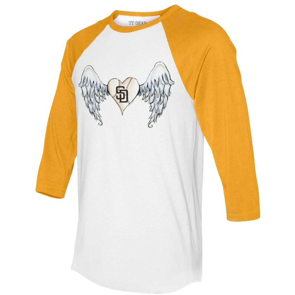 San Diego Padres Tiny Turnip Women's Angel Wings 3/4-Sleeve Raglan T-Shirt White/Gold