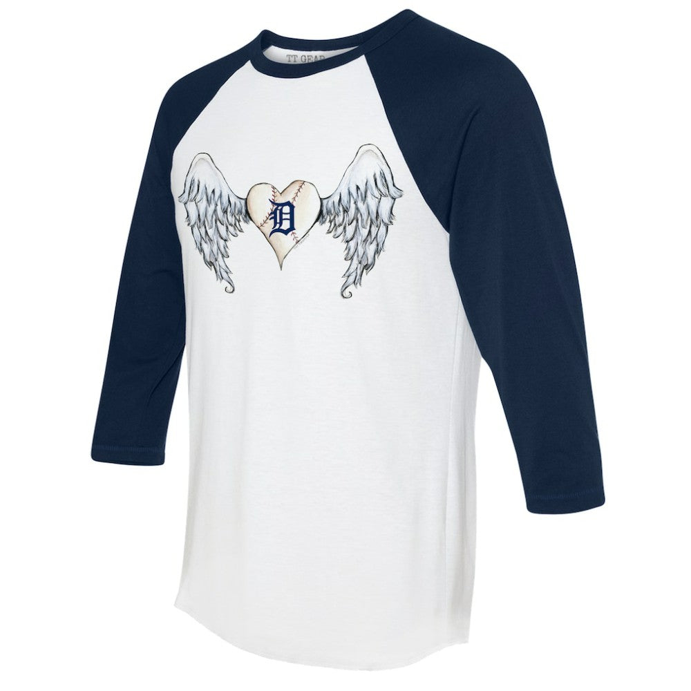 Detroit Tigers Tiny Turnip Women's Angel Wings 3/4-Sleeve Raglan T-Shirt White/Navy