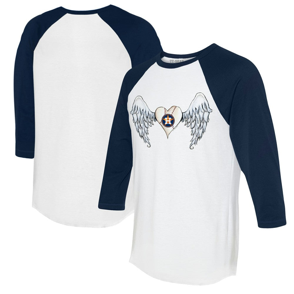 Houston Astros Tiny Turnip Women's Angel Wings 3/4-Sleeve Raglan T-Shirt White/Navy