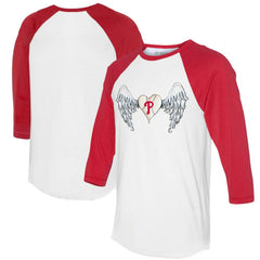 Philadelphia Phillies Tiny Turnip Women's Angel Wings 3/4-Sleeve Raglan T-Shirt White/Red