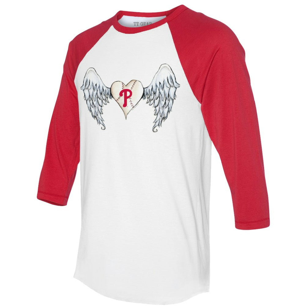 Philadelphia Phillies Tiny Turnip Women's Angel Wings 3/4-Sleeve Raglan T-Shirt White/Red