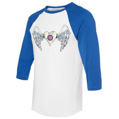 Chicago Cubs Tiny Turnip Women's Angel Wings 3/4-Sleeve Raglan T-Shirt White/Royal
