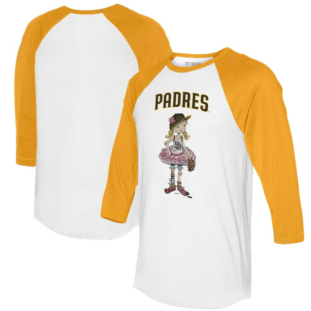San Diego Padres Tiny Turnip Women's Babes 3/4-Sleeve Raglan T-Shirt White/Gold