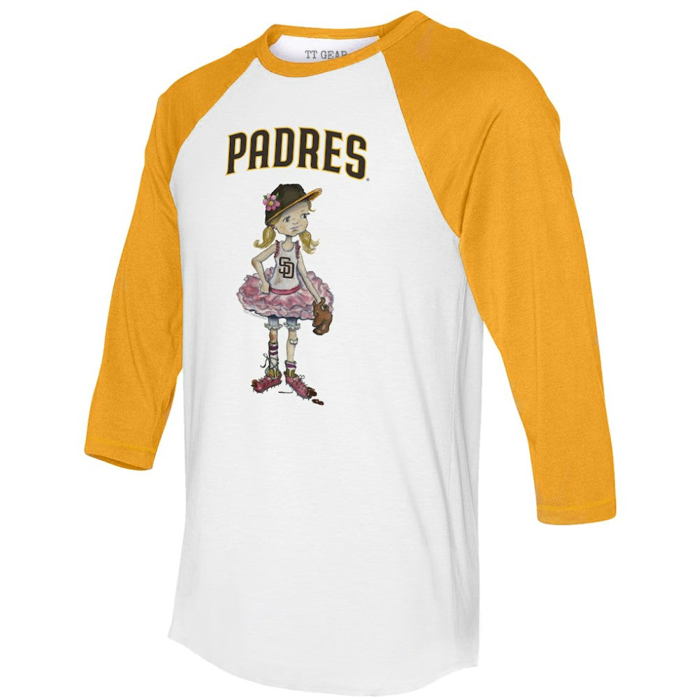 San Diego Padres Tiny Turnip Women's Babes 3/4-Sleeve Raglan T-Shirt White/Gold