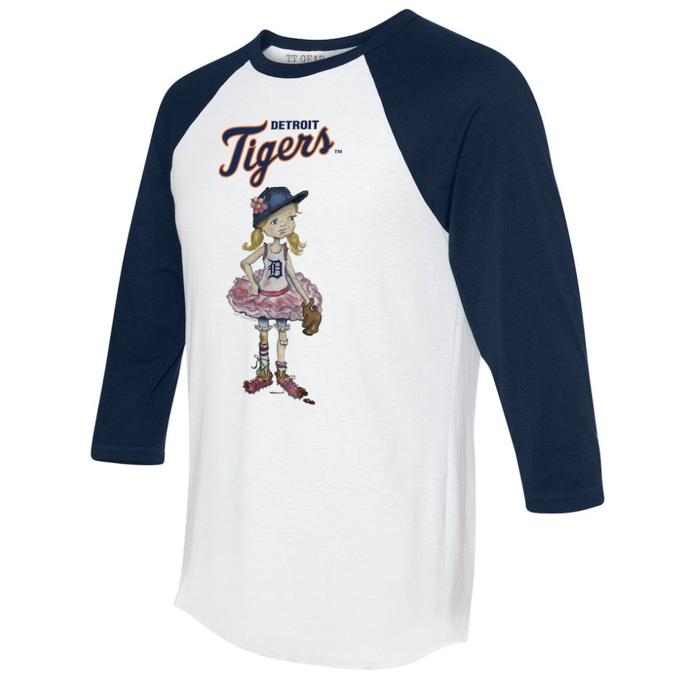 Detroit Tigers Tiny Turnip Women's Babes 3/4-Sleeve Raglan T-Shirt White/Navy