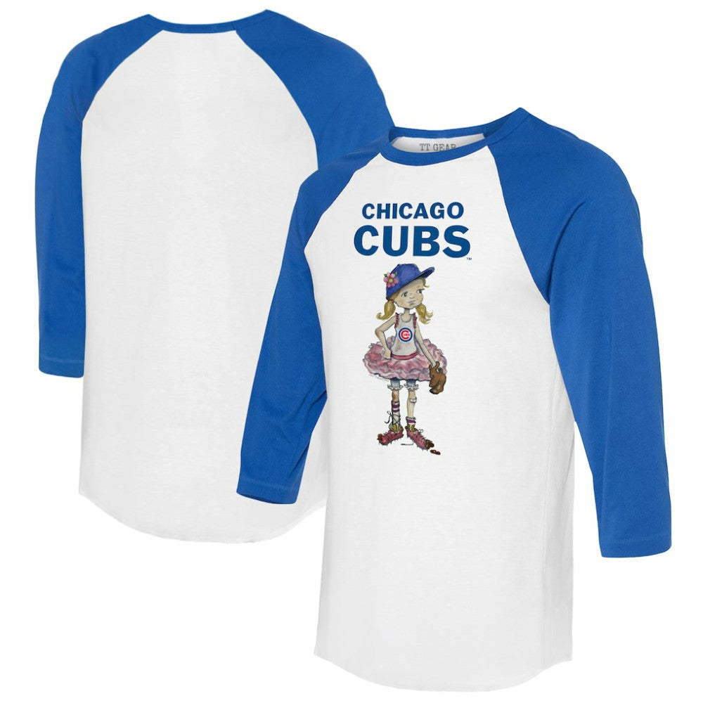Chicago Cubs Tiny Turnip Women's Babes 3/4-Sleeve Raglan T-Shirt White/Royal