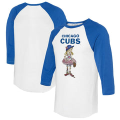 Chicago Cubs Tiny Turnip Women's Babes 3/4-Sleeve Raglan T-Shirt White/Royal