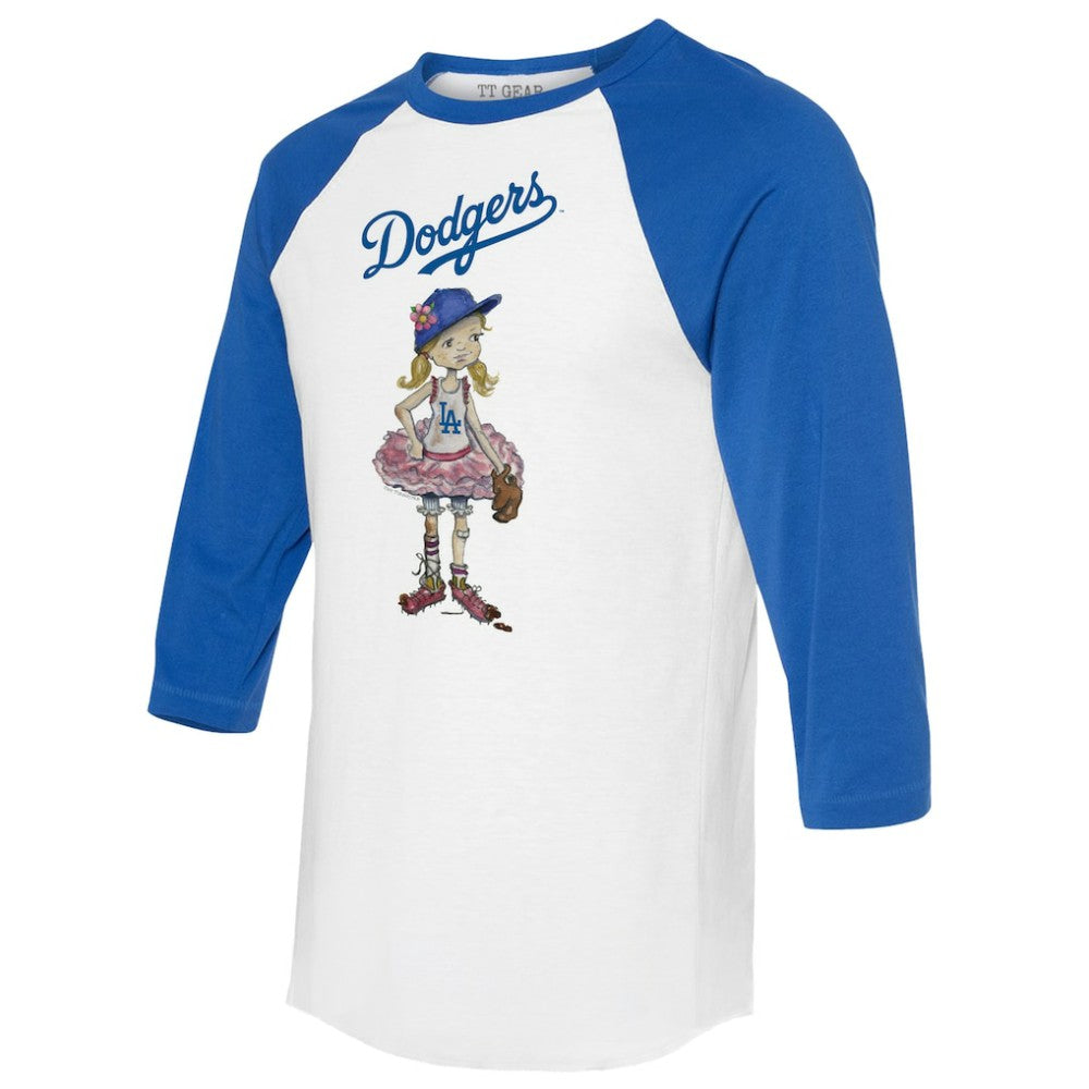 Los Angeles Dodgers Tiny Turnip Women's Babes 3/4-Sleeve Raglan T-Shirt White/Royal