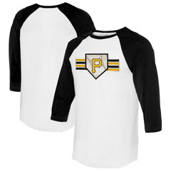 Pittsburgh Pirates Tiny Turnip Women's Base Stripe 3/4-Sleeve Raglan T-Shirt White/Black