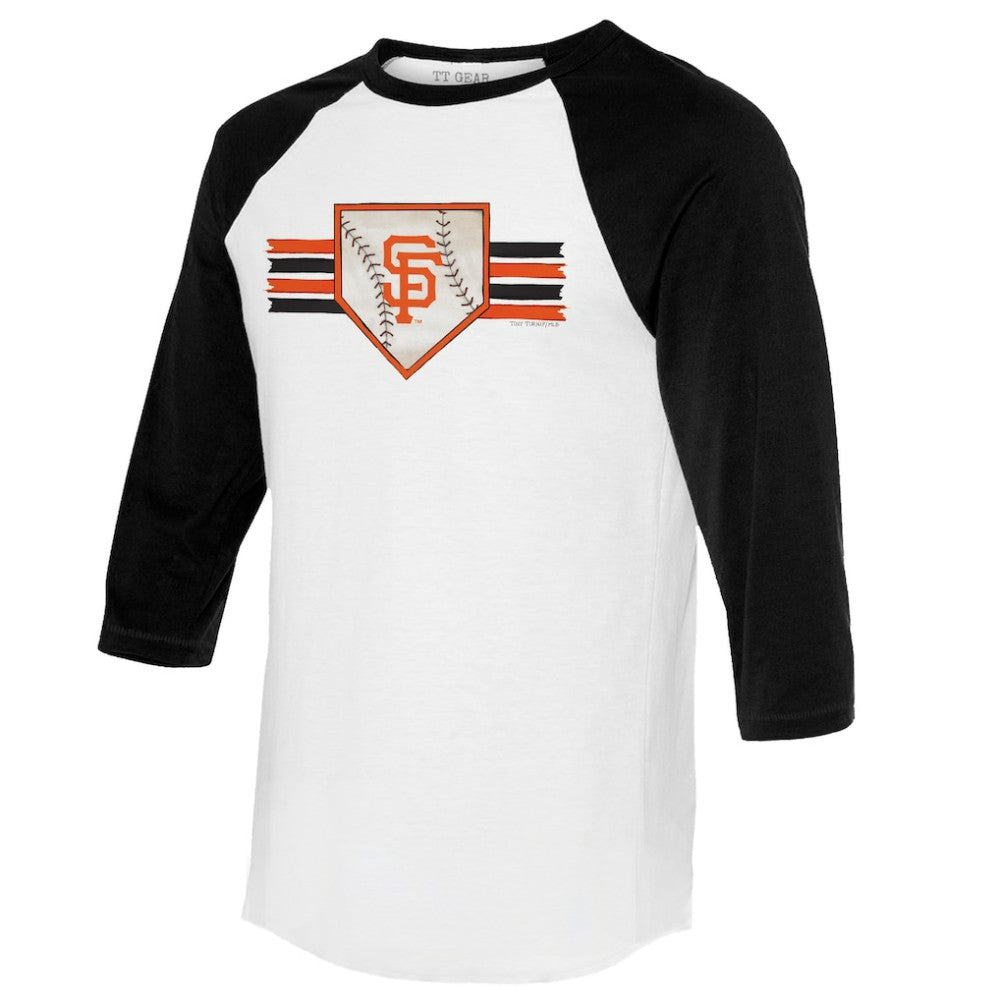 San Francisco Giants Tiny Turnip Women's Base Stripe 3/4-Sleeve Raglan T-Shirt White/Black