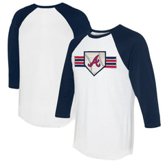 Atlanta Braves Tiny Turnip Women's Base Stripe 3/4-Sleeve Raglan T-Shirt White/Navy