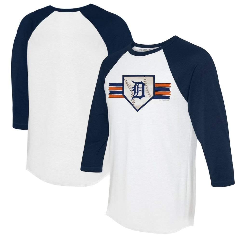 Detroit Tigers Tiny Turnip Women's Base Stripe 3/4-Sleeve Raglan T-Shirt White/Navy