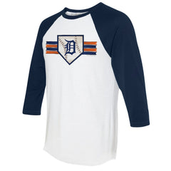 Detroit Tigers Tiny Turnip Women's Base Stripe 3/4-Sleeve Raglan T-Shirt White/Navy