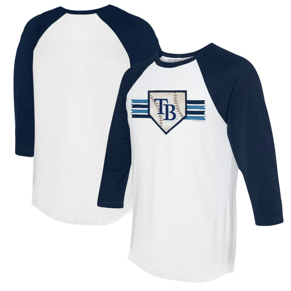 Tampa Bay Rays Tiny Turnip Women's Base Stripe 3/4-Sleeve Raglan T-Shirt White/Navy
