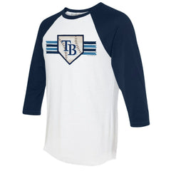 Tampa Bay Rays Tiny Turnip Women's Base Stripe 3/4-Sleeve Raglan T-Shirt White/Navy