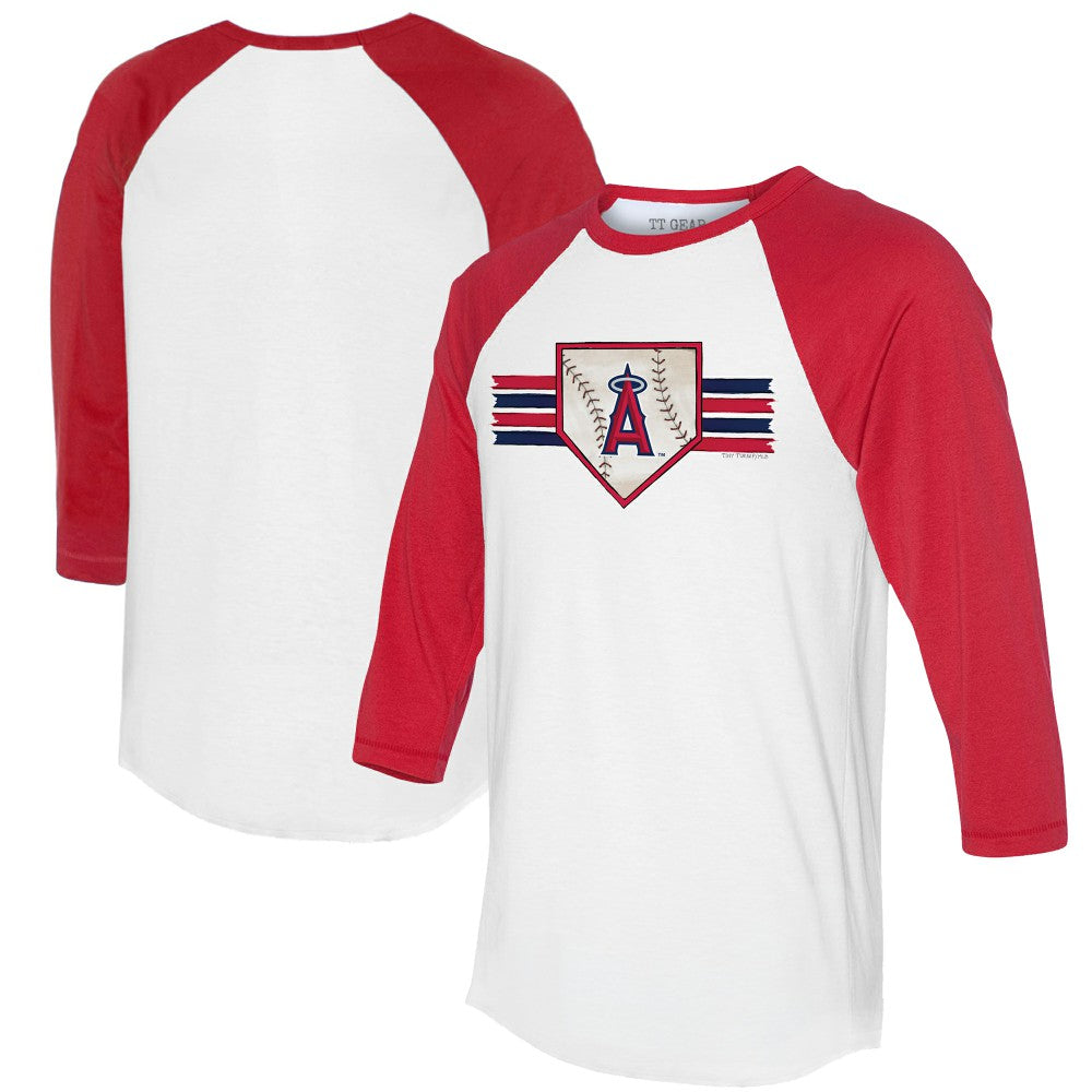 Los Angeles Angels Tiny Turnip Women's Base Stripe 3/4-Sleeve Raglan T-Shirt White/Red