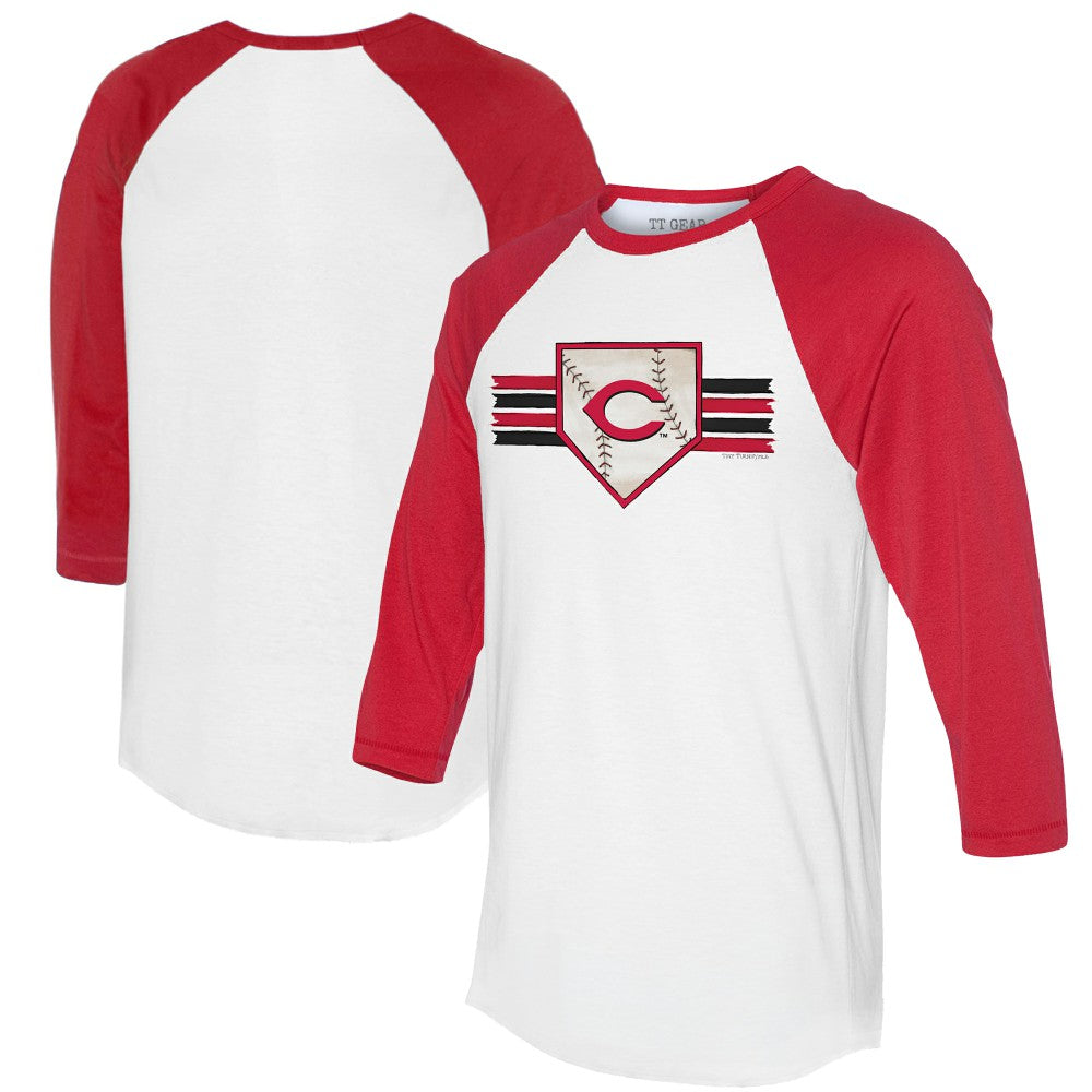 Cincinnati Reds Tiny Turnip Women's Base Stripe 3/4-Sleeve Raglan T-Shirt White/Red