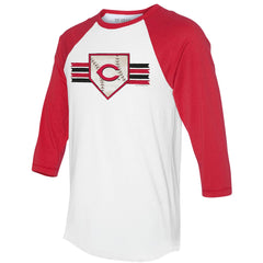 Cincinnati Reds Tiny Turnip Women's Base Stripe 3/4-Sleeve Raglan T-Shirt White/Red