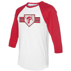Philadelphia Phillies Tiny Turnip Women's Base Stripe 3/4-Sleeve Raglan T-Shirt White/Red