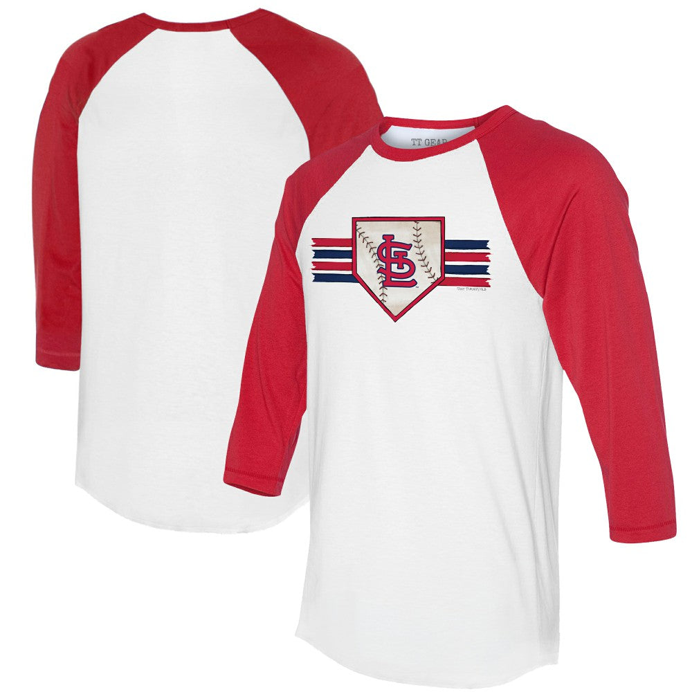 St. Louis Cardinals Tiny Turnip Women's Base Stripe 3/4-Sleeve Raglan T-Shirt White/Red