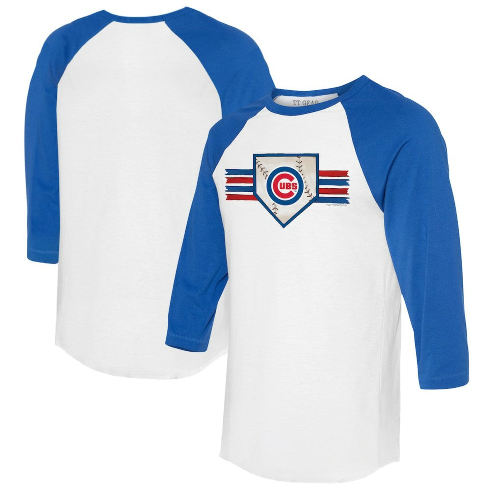 Chicago Cubs Tiny Turnip Women's Base Stripe 3/4-Sleeve Raglan T-Shirt White/Royal