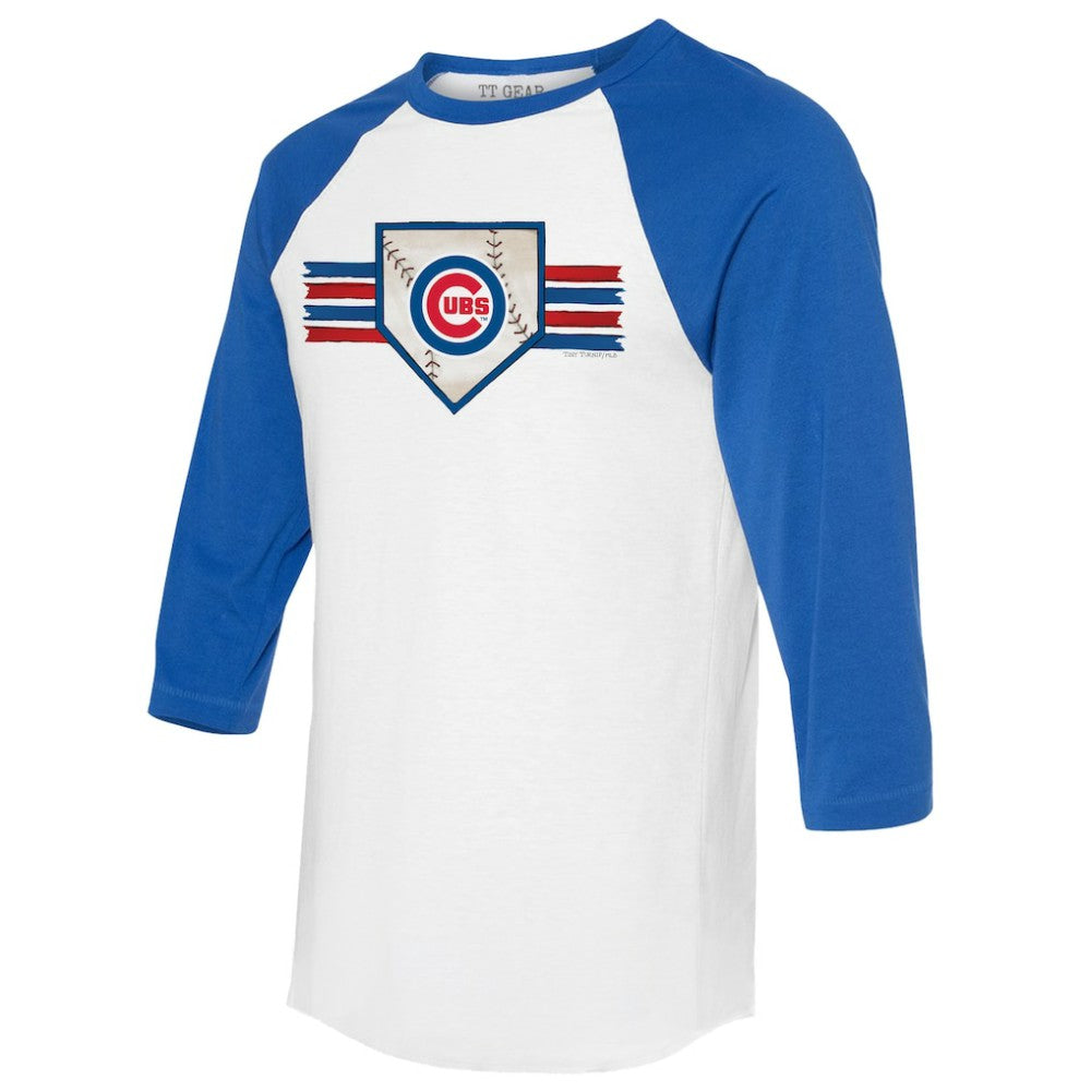 Chicago Cubs Tiny Turnip Women's Base Stripe 3/4-Sleeve Raglan T-Shirt White/Royal