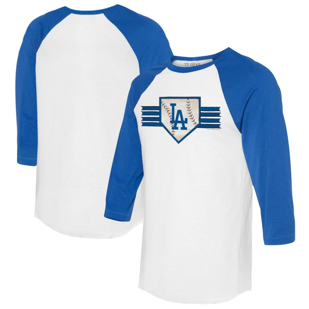 Los Angeles Dodgers Tiny Turnip Women's Base Stripe 3/4-Sleeve Raglan T-Shirt White/Royal