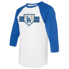 Los Angeles Dodgers Tiny Turnip Women's Base Stripe 3/4-Sleeve Raglan T-Shirt White/Royal
