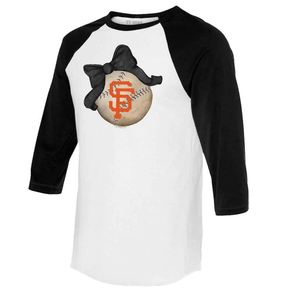 San Francisco Giants Tiny Turnip Women's Baseball Bow 3/4-Sleeve Raglan T-Shirt White/Black