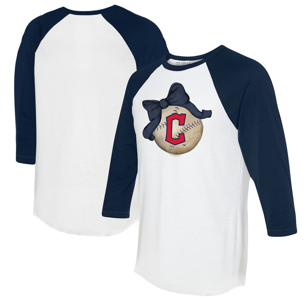 Cleveland Guardians Tiny Turnip Women's Baseball Bow 3/4-Sleeve Raglan T-Shirt White/Navy