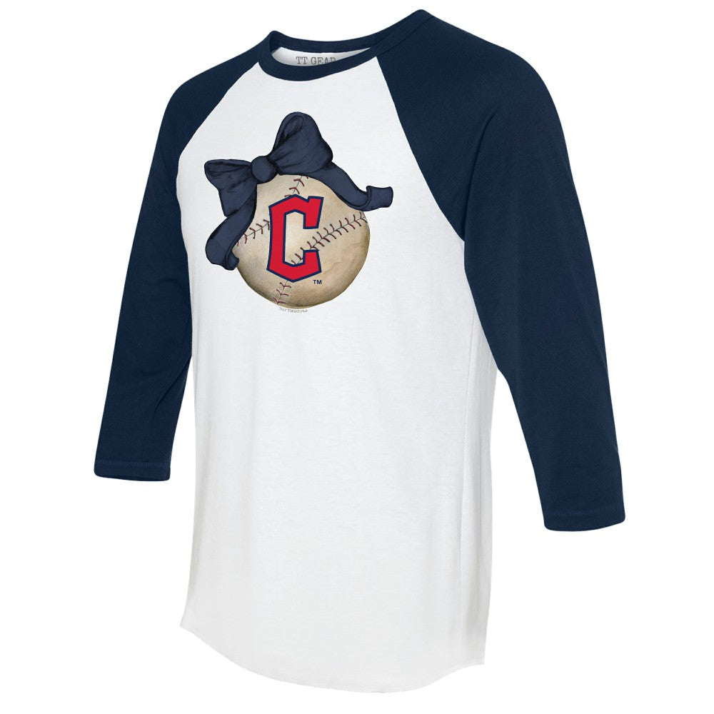 Cleveland Guardians Tiny Turnip Women's Baseball Bow 3/4-Sleeve Raglan T-Shirt White/Navy