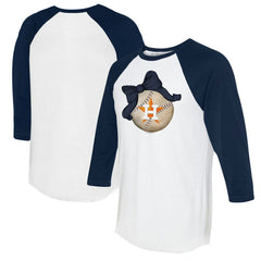 Houston Astros Tiny Turnip Women's Baseball Bow 3/4-Sleeve Raglan T-Shirt White/Navy