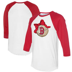 Boston Red Sox Tiny Turnip Women's Baseball Bow 3/4-Sleeve Raglan T-Shirt White/Red