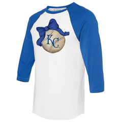 Kansas City Royals Tiny Turnip Women's Baseball Bow 3/4-Sleeve Raglan T-Shirt White/Royal