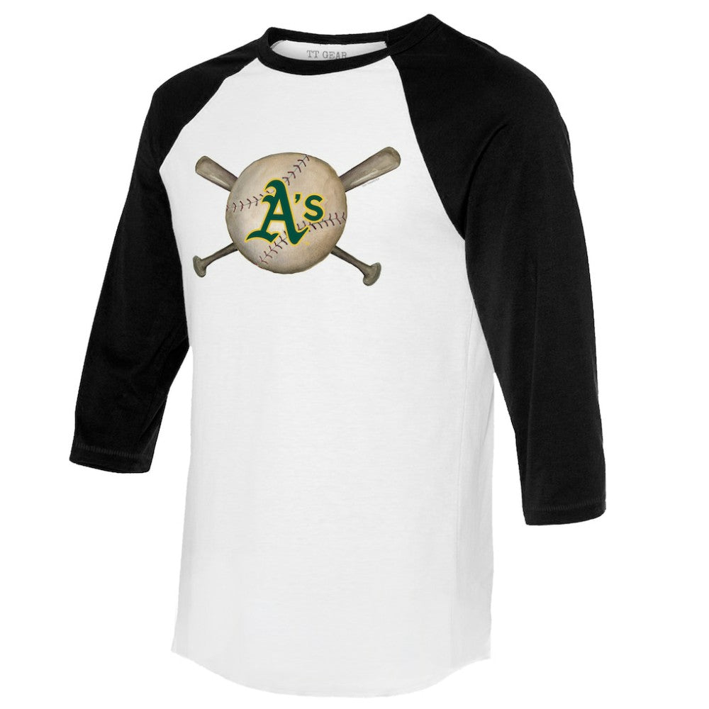 Athletics Tiny Turnip Women's Baseball Cross Bats 3/4-Sleeve Raglan T-Shirt White/Black