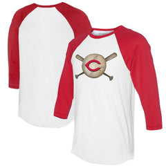 Cincinnati Reds Tiny Turnip Women's Baseball Cross Bats 3/4-Sleeve Raglan T-Shirt White/Red