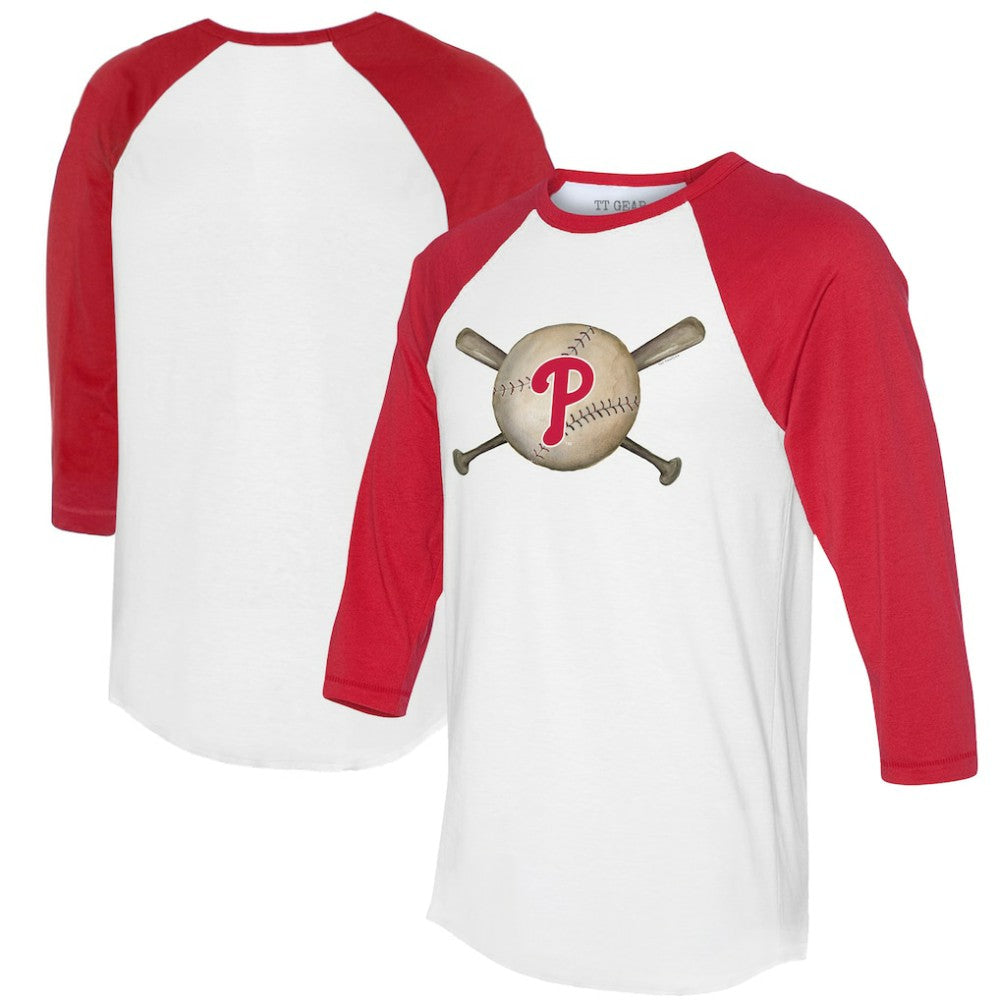 Philadelphia Phillies Tiny Turnip Women's Baseball Cross Bats 3/4-Sleeve Raglan T-Shirt White/Red