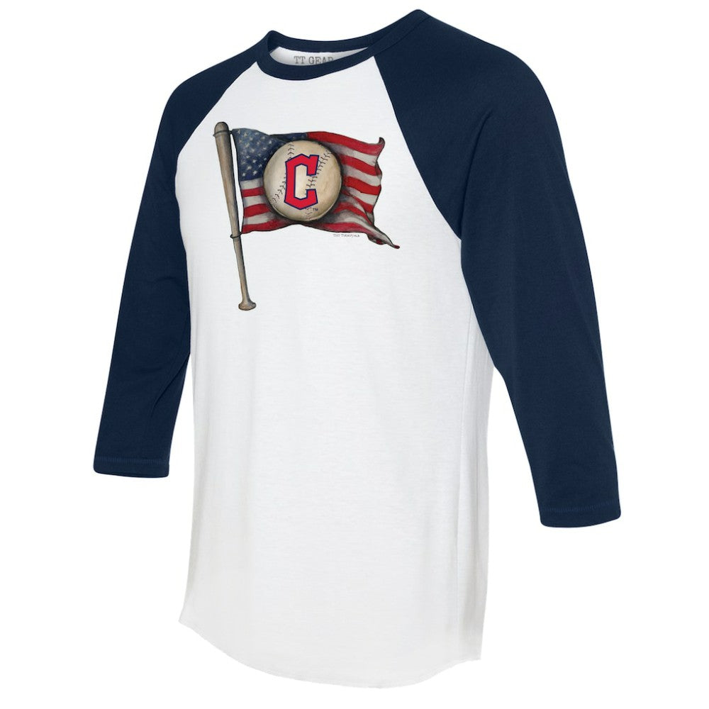 Cleveland Guardians Tiny Turnip Women's Baseball Flag 3/4-Sleeve Raglan T-Shirt White/Navy