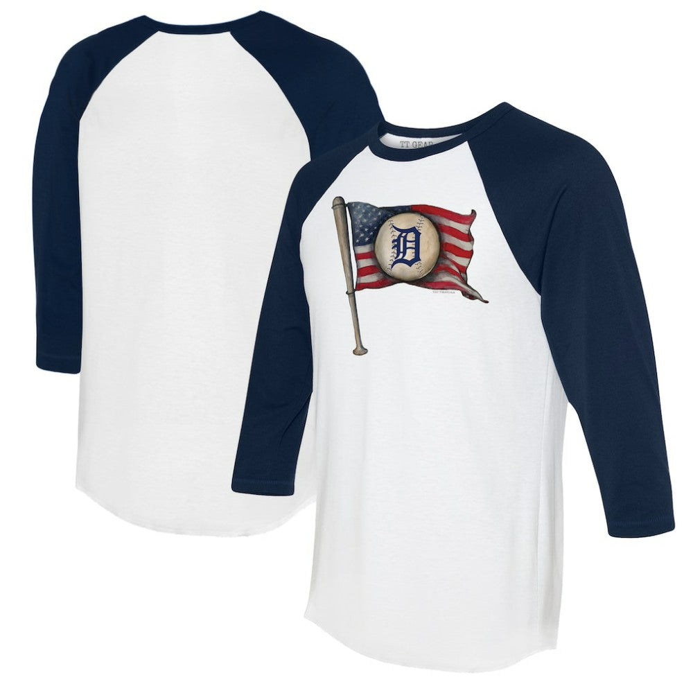 Detroit Tigers Tiny Turnip Women's Baseball Flag 3/4-Sleeve Raglan T-Shirt White/Navy