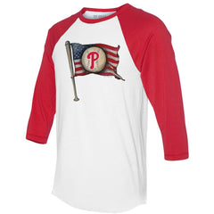 Philadelphia Phillies Tiny Turnip Women's Baseball Flag 3/4-Sleeve Raglan T-Shirt White/Red
