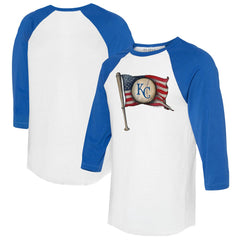 Kansas City Royals Tiny Turnip Women's Baseball Flag 3/4-Sleeve Raglan T-Shirt White/Royal