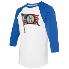 Los Angeles Dodgers Tiny Turnip Women's Baseball Flag 3/4-Sleeve Raglan T-Shirt White/Royal