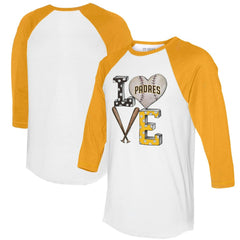 San Diego Padres Tiny Turnip Women's Baseball Love Raglan 3/4-Sleeve T-Shirt White/Gold